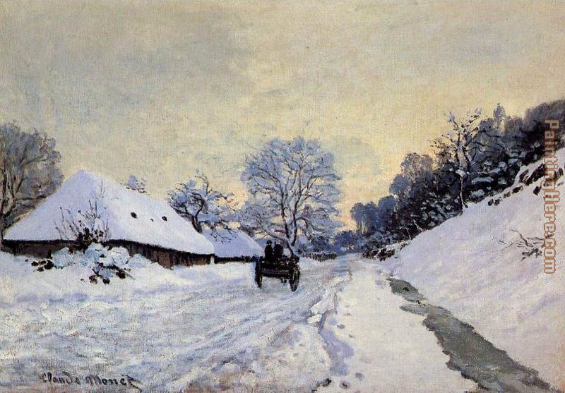 A Cart On The Snow Covered Road With Saint Simeon Farm painting - Claude Monet A Cart On The Snow Covered Road With Saint Simeon Farm art painting